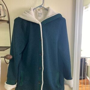L.L. Bean Green Cardigan with Cream Lining